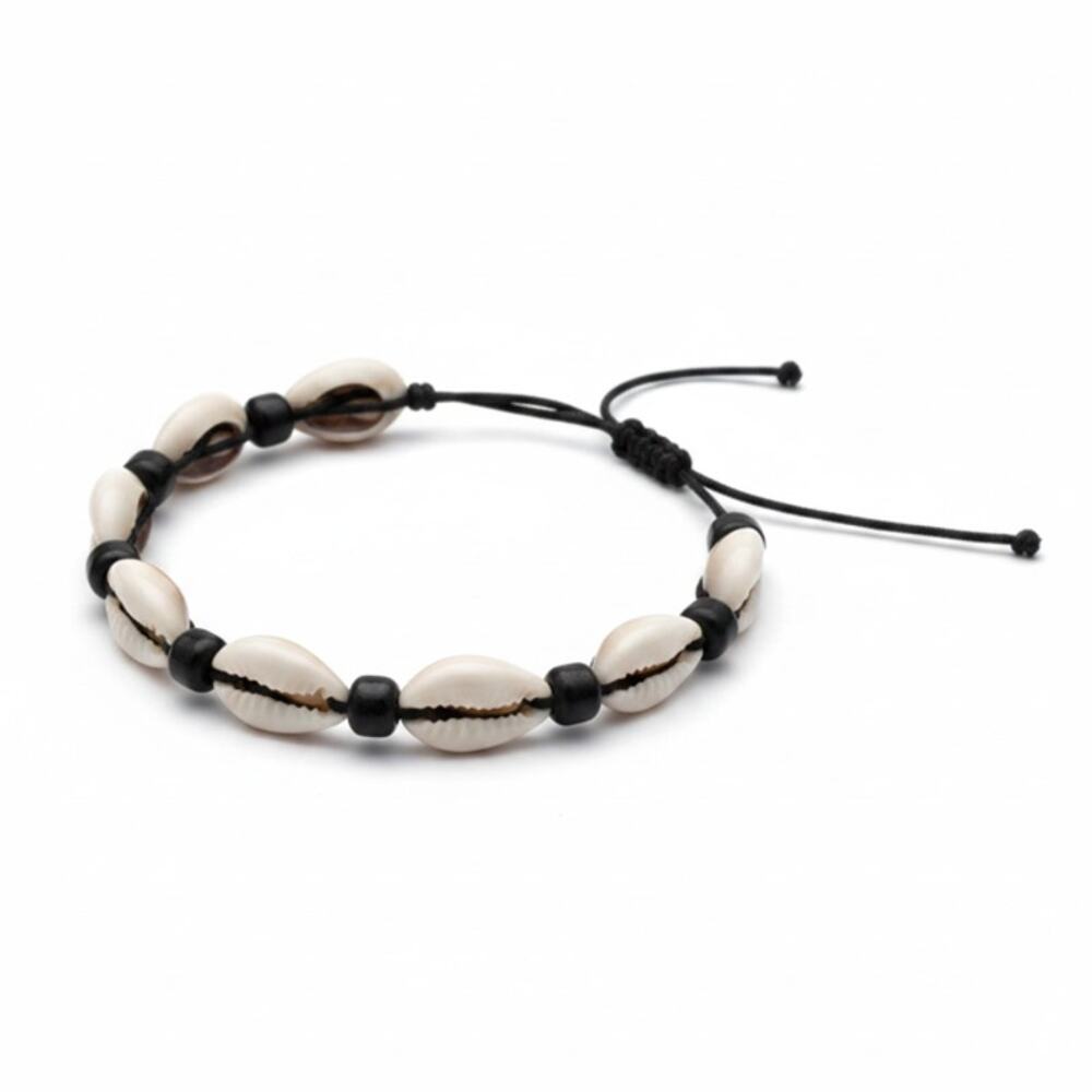 Shell Bracelet Adjustable Cord Beige Black Beach Boho  Shell Jewelry